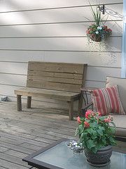 back yard deck furniture and plants