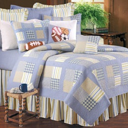 patchwork sports bedding with football pillows