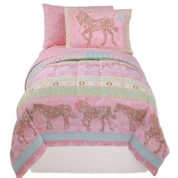 flowery horses, horseshoes and stars are in this cowgirl bedding