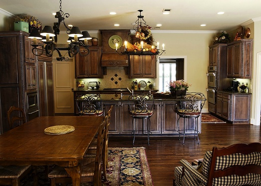 dark wood french country dining area