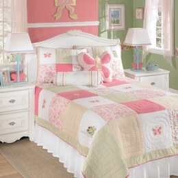 green, white, rose and butterfly bedding