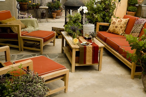 beautiful patio with orange cushion patio furniture