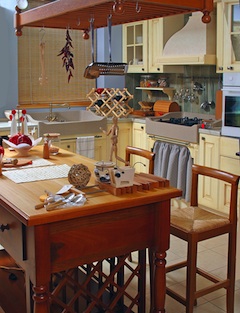 traditional kitchen with wood dining table