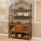 wrought iron and wood bakers rack